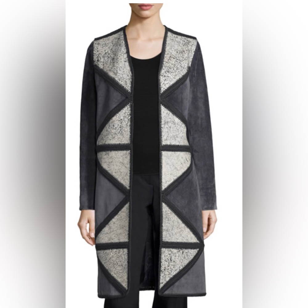 Tory Burch Suede Coat with Crochet Trim - Size M